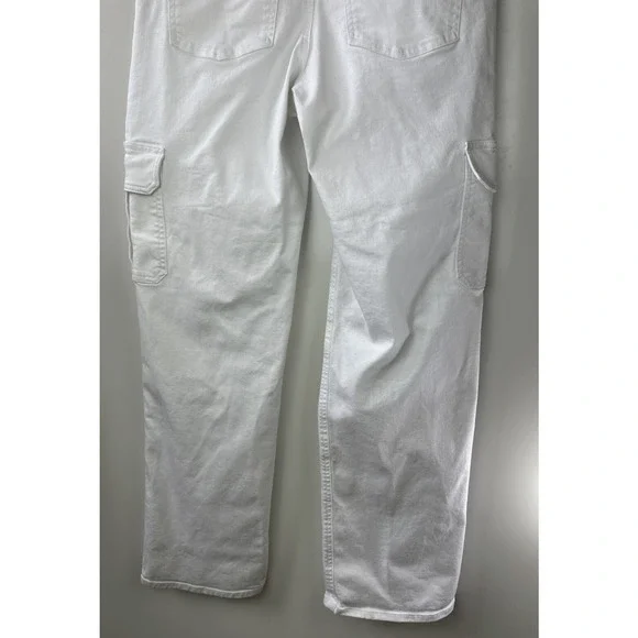Express Relaxed Straight Low Rise Cargo Jeans White Denim Button Fly 12L 12 Long - Picture 9 of 11